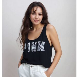 PINK Victoria's Secret Black Tank Top with Sheer Banding size XS E98